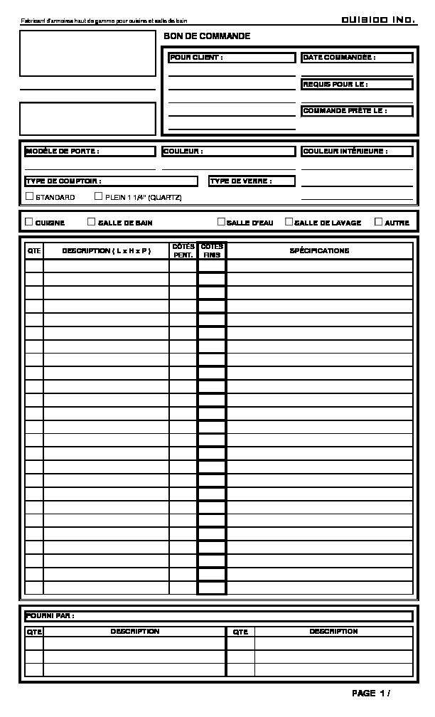 Bon de commande Cuisico